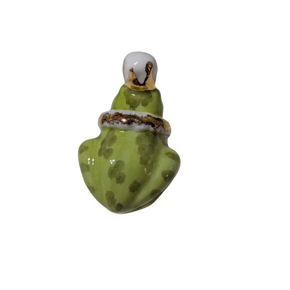 Frog Prince Porcelain Ceramic Figurine With Gold Crown & Collar Green Miniature - Picture 3 of 6
